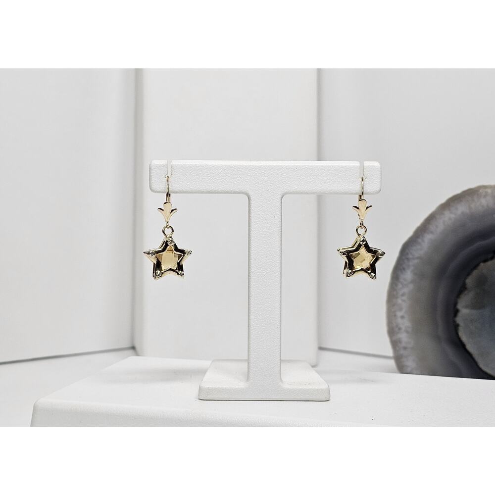 14K Yellow Gold Solid Custom Dancing Stars Citrine Dangle Earrings *Read Desc*